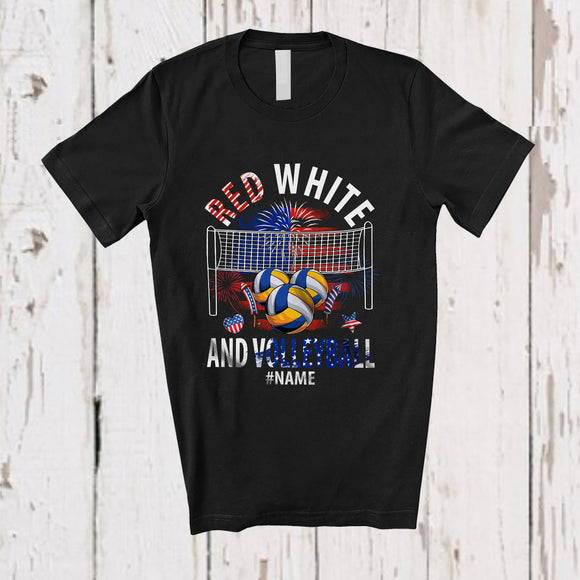 MacnyStore - Personalized Red White And Volleyball; Amusing 4th Of July US Flag; Custom Name Player Patriotic T-Shirt