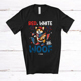 MacnyStore - Personalized Red White And Woof; Lovely 4th Of July Custom Name Corgi Hot Dog; Patriotic T-Shirt