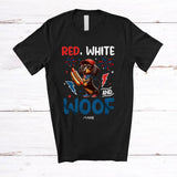 MacnyStore - Personalized Red White And Woof; Lovely 4th Of July Custom Name Dachshund Hot Dog; Patriotic T-Shirt