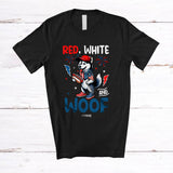 MacnyStore - Personalized Red White And Woof; Lovely 4th Of July Custom Name Pit Husky Hot Dog; Patriotic T-Shirt