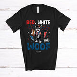 MacnyStore - Personalized Red White And Woof; Lovely 4th Of July Custom Name Schnauzer Hot Dog; Patriotic T-Shirt