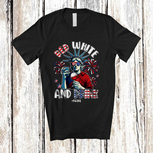 MacnyStore - Personalized Red White Drink; Joyful 4th Of July Custom Name Boy Men Drinking Wine; Patriotic T-Shirt