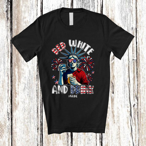 MacnyStore - Personalized Red White Drink; Joyful 4th Of July Custom Name Girl Boy Men Drinking Beer; Patriotic T-Shirt