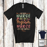 MacnyStore - Personalized Retired Nurse Definition Way Happier, Lovely Retirement Nurse, Flamingo Flowers T-Shirt