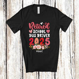 MacnyStore - Personalized Retired School Bus Driver 2025; Floral Retirement Flowers; Custom Name Jobs Family T-Shirt