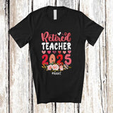 MacnyStore - Personalized Retired Teacher 2025; Floral Retirement Flowers; Custom Name Jobs Family T-Shirt