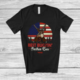 MacnyStore - Personalized Retro Best Buckin' Brother Ever; Joyful Father's Day US Flag; Custom Name Deer Hunting T-Shirt