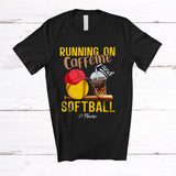MacnyStore - Personalized Running On Caffeine And Softball; Joyful Custom Name Coffee Softball Player T-Shirt