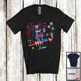 MacnyStore - Personalized Russian Blue Riding Firecracker, Lovely 4th Of July USA Flag Custom Name, Kitten Owner T-Shirt
