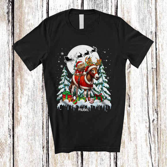 MacnyStore - Personalized Santa Bearded Dragon Riding Donkey; Lovely Christmas Tree Custom Name Farmer T-Shirt