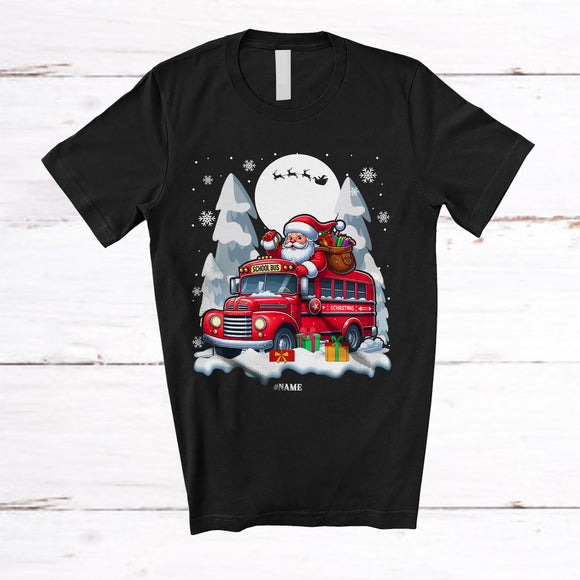 MacnyStore - Personalized Santa Driving Bus School; Merry Christmas Custom Name Bus School Driver; Family T-Shirt