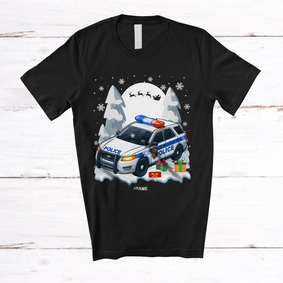 MacnyStore - Personalized Santa Driving Police Car; Merry Christmas Custom Name Police Car Driver; Family T-Shirt