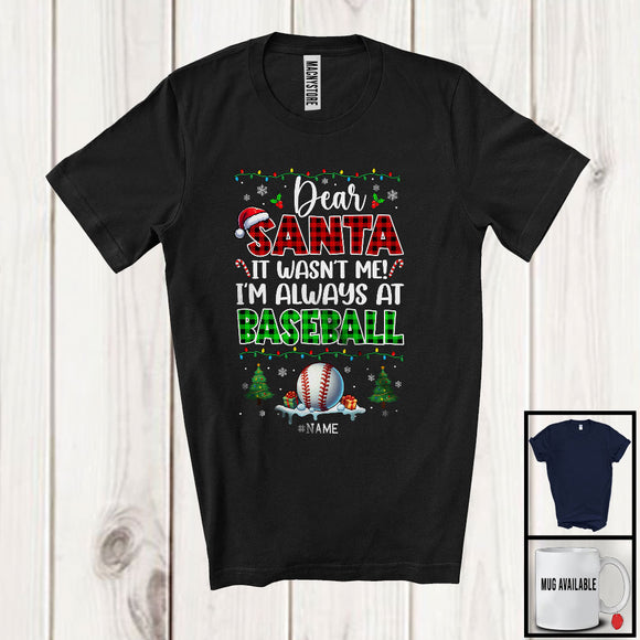 MacnyStore - Personalized Santa It Wasn't Me Baseball; Joyful Christmas Plaid; Custom Name Sport Player T-Shirt