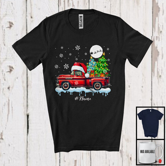 MacnyStore - Personalized Santa Pickup Truck Carrying X-mas Tree; Awesome Christmas Custom Name Driver T-Shirt