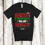 MacnyStore - Personalized Santa Promoting Me to Mommy; Amusing Christmas Pregnancy; Plaid Custom Name Family T-Shirt