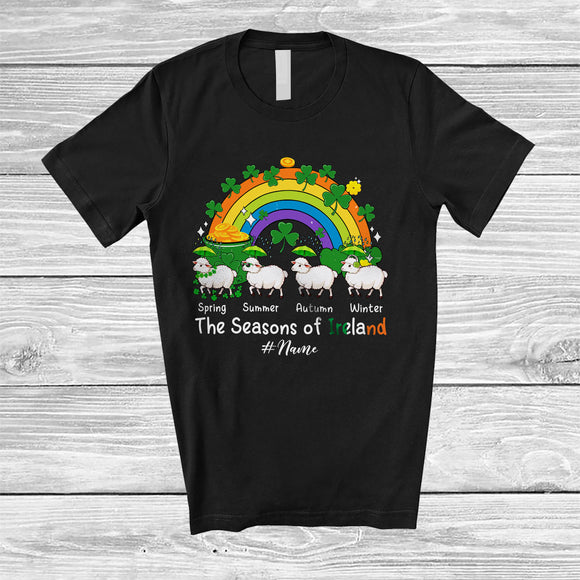 MacnyStore - Personalized Seasons of Ireland; Humorous St. Patrick's Day Custom Name Sheep Raining; Rainbow T-Shirt