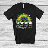 MacnyStore - Personalized Seasons of Ireland; Humorous St. Patrick's Day Custom Name Sheep Raining; Rainbow T-Shirt