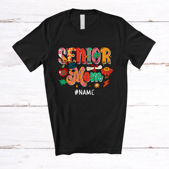 MacnyStore - Personalized Senior Mom; Colorful Graduation Mother's Day Flowers; Custom Name Graduate Family T-Shirt