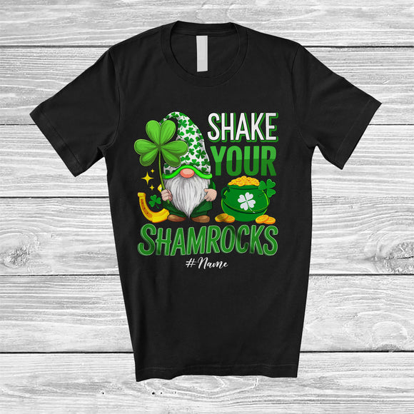 MacnyStore - Personalized Shake Your Shamrocks; Sarcastic St. Patrick's Day Custom Name Adult Gnome T-Shirt