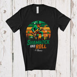 MacnyStore - Personalized Shamrock And Roll; Joyful St. Patrick's Day Custom Name Leprechaun Guitar; Vintage Retro T-Shirt
