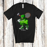 MacnyStore - Personalized Shamrock Playing Badminton; Amusing St. Patrick's Day Irish; Custom Name Sport Player T-Shirt