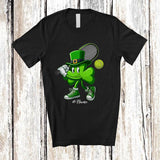 MacnyStore - Personalized Shamrock Playing Tennis; Amusing St. Patrick's Day Irish; Custom Name Sport Player T-Shirt