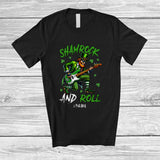 MacnyStore - Personalized Shamrock and Roll; Cheerful St. Patrick's Day Custom Name Leprechaun Guitar T-Shirt