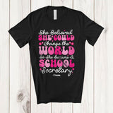 MacnyStore - Personalized She Believed Change The World; Lovely Custom Name School secretary Jobs Proud T-Shirt
