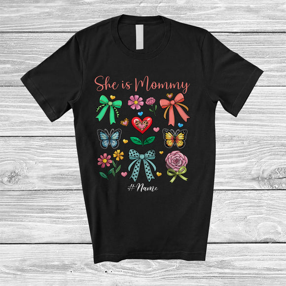 MacnyStore - Personalized She Is Mommy; Lovely Mother's Day Collection Coquette Flowers; Custom Name Family T-Shirt