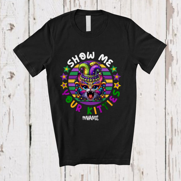 MacnyStore - Personalized Show Me Your Kitties; Amazing Mardi Gras Jester Hat Custom Name Kitten; Retro T-Shirt