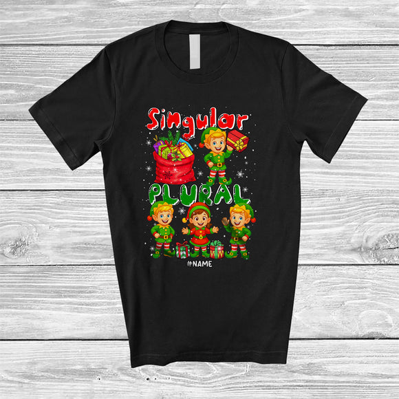 MacnyStore - Personalized Singular Plural; Adorable Christmas Four Elf; Custom Name Grammar Teacher T-Shirt