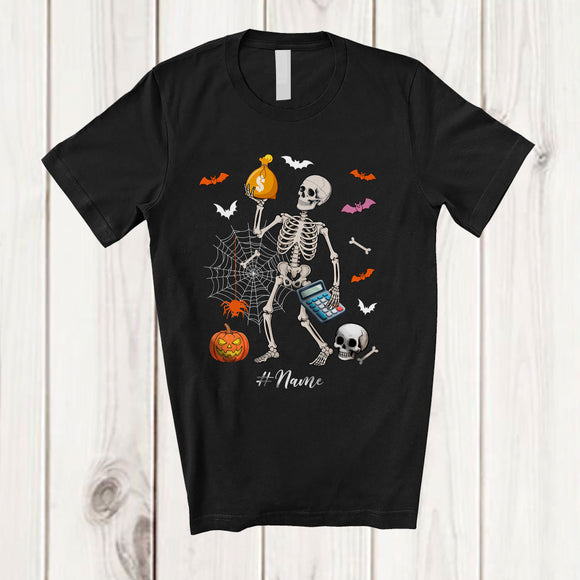 MacnyStore - Personalized Skeleton Accountant; Horror Halloween Custom Name Accountant Squad Job Proud T-Shirt