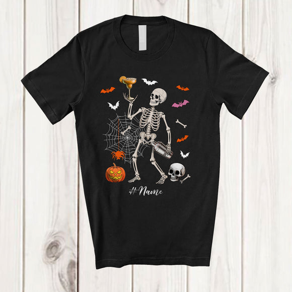 MacnyStore - Personalized Skeleton Bartender; Horror Halloween Custom Name Bartender Squad Job Proud T-Shirt