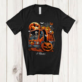 MacnyStore - Personalized Skeleton Drinking Beer Driving Garbage Truck; Joyful Halloween Custom Name Drunker T-Shirt