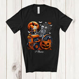 MacnyStore - Personalized Skeleton Drinking Beer Driving Tractor; Joyful Halloween Custom Name Drunker T-Shirt