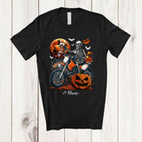 MacnyStore - Personalized Skeleton Drinking Beer Riding Dirt Bike; Joyful Halloween Custom Name Drunker T-Shirt