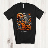 MacnyStore - Personalized Skeleton Drinking Beer Riding Motorbike; Joyful Halloween Custom Name Drunker T-Shirt