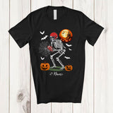 MacnyStore - Personalized Skeleton Playing American Football; Joyful Halloween Custom Name Sport Player T-Shirt