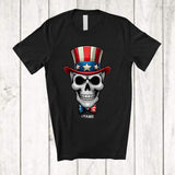 MacnyStore - Personalized Skull American Flag; Amazing 4th Of July Skull; Custom Name Patriotic Family T-Shirt