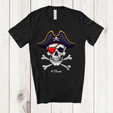 MacnyStore - Personalized Skull Pirate; Lovely Valentine Heart Pirate Skull Captain; Custom Name Boy Couple T-Shirt