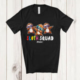 MacnyStore - Personalized Sloth Squad; Joyful Birthday Three Sloth Dabbing Sunglasses; Custom Name Family T-Shirt