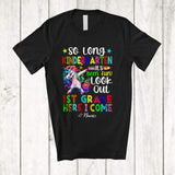 MacnyStore - Personalized So Long Kindergarten Look Out 1st Grade; Lovely Last Day Of School Custom Name Unicorn T-Shirt