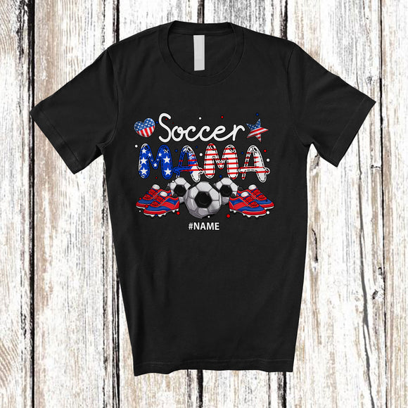MacnyStore - Personalized Soccer Mama; Awesome 4th Of July Custom Name Soccer Player; Patriotic Family T-Shirt