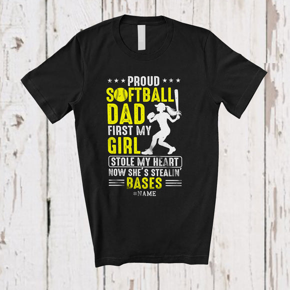 MacnyStore - Personalized Softball Dad Girl Stole My Heart; Amazing Father's Day Custom Name Player Family T-Shirt