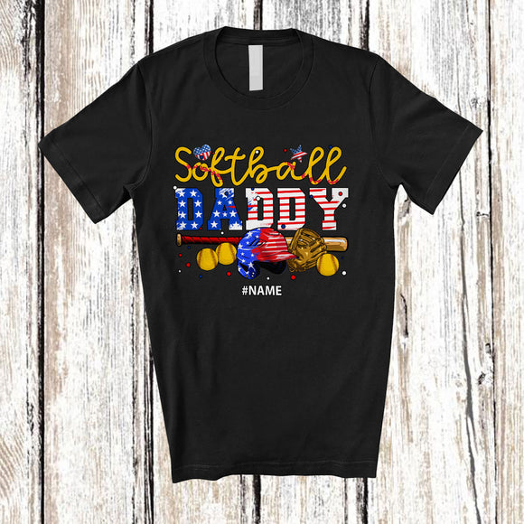 MacnyStore - Personalized Softball Daddy; Awesome 4th Of July Custom Name Softball Player; Patriotic Family T-Shirt