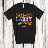 MacnyStore - Personalized Softball Daddy; Awesome 4th Of July Custom Name Softball Player; Patriotic Family T-Shirt