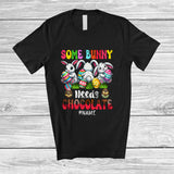 MacnyStore - Personalized Some Bunny Needs Chocolate; Adorable Easter Three Bunnies; Eggs Hunt Groovy T-Shirt