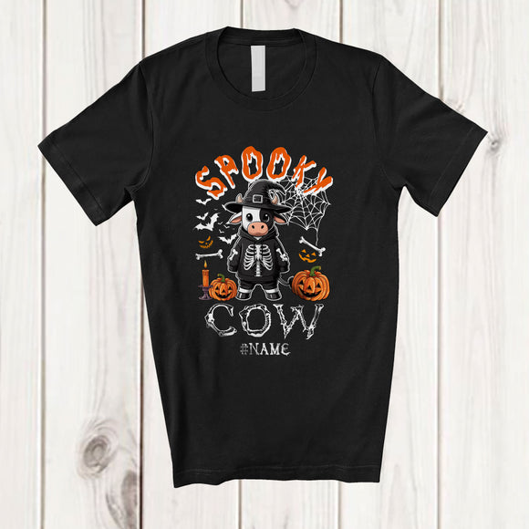 MacnyStore - Personalized Spooky Cow; Scary Halloween Custom Name Cow Witch Skeleton; Farmer T-Shirt