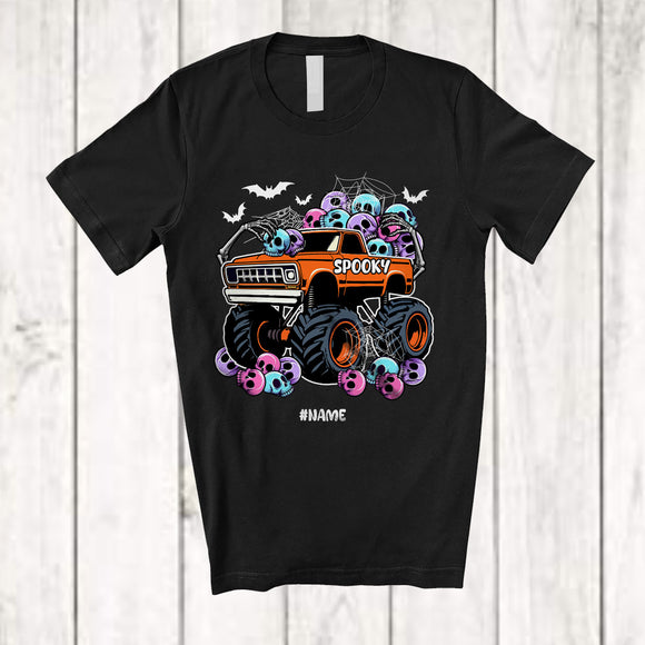 MacnyStore - Personalized Spooky Monster Truck; Amazing Halloween Custom Name Monster Truck Skull; Driver T-Shirt