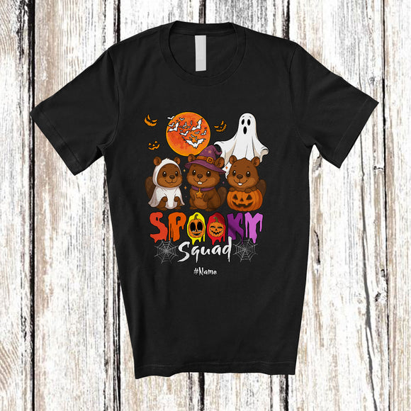 MacnyStore - Personalized Spooky Squad; Lovely Halloween Pumpkin Ghost Boo Beaver Animal Lover; Family T-Shirt